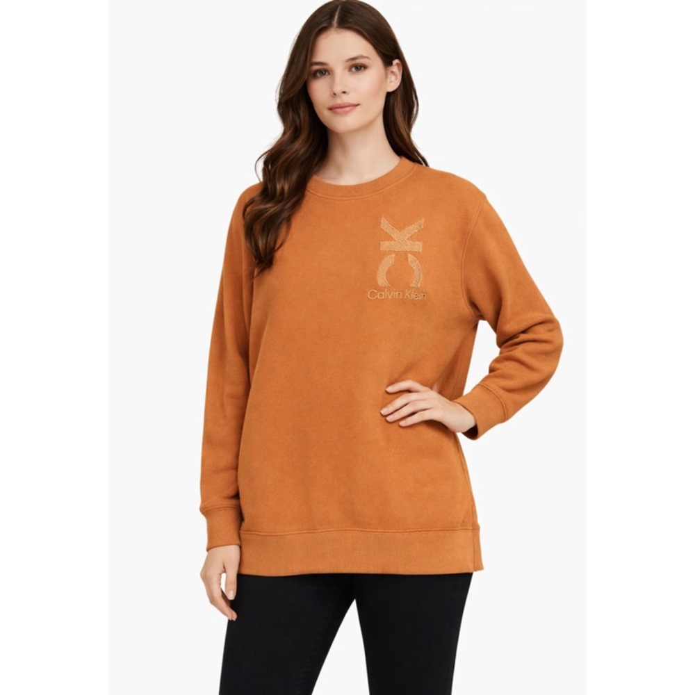 Calvin Klein Crewneck Sweatshirt Womens Sz L Orange Oversized Logo
